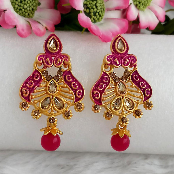 Woma Gold Plated Purple Dangler Meenakari Earrings - 1318057A