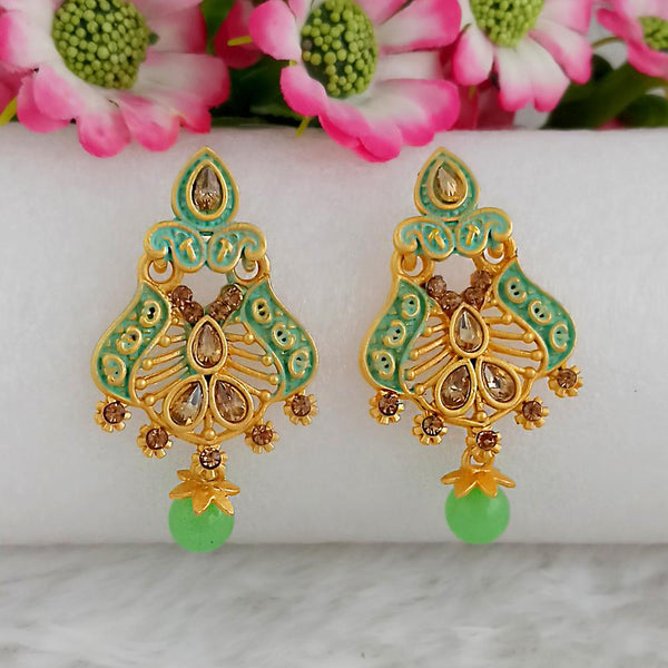 Woma Gold Plated Green Dangler Meenakari Earrings - 1318057B