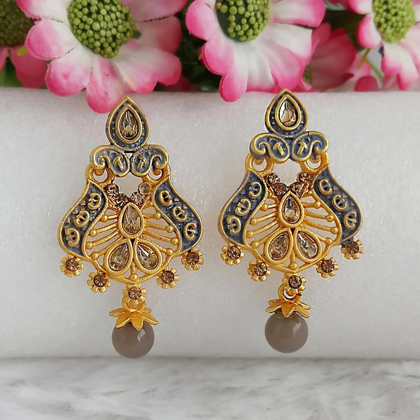 Woma Gold Plated Grey Dangler Meenakari Earrings - 1318057C