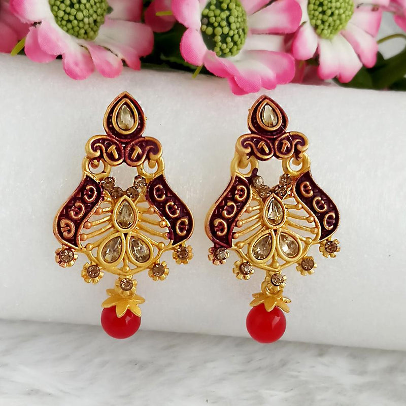 Woma Gold Plated Maroon Dangler Meenakari Earrings - 1318057D