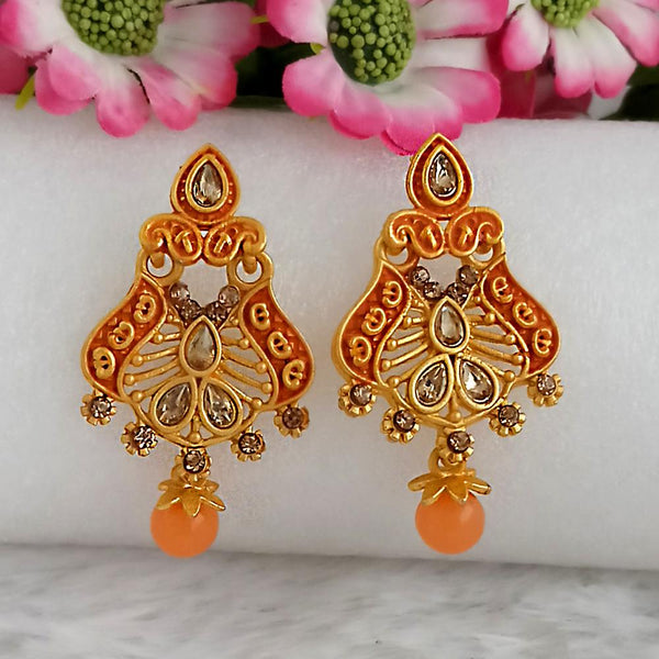 Woma Gold Plated Orange Dangler Meenakari Earrings - 1318057F