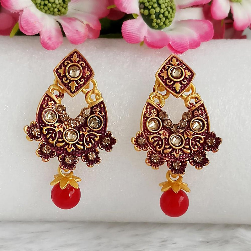 Woma Gold Plated Maroon Dangler Meenakari Earrings - 1318058D