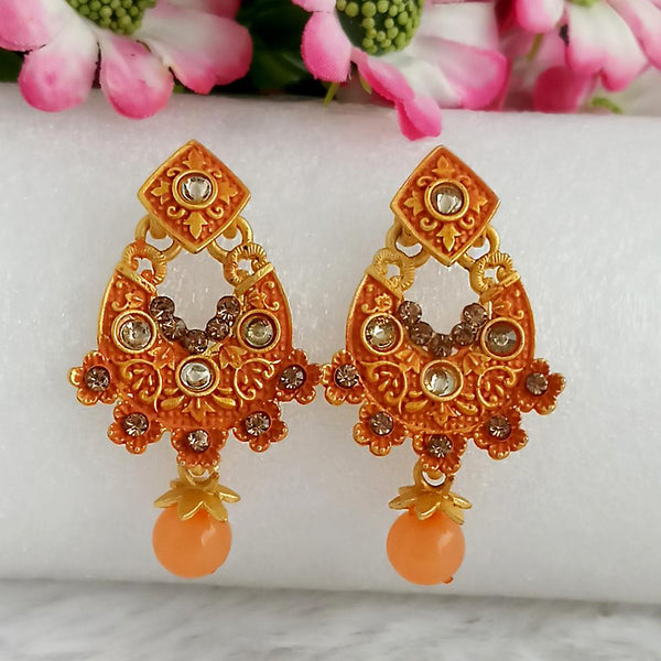 Woma Gold Plated Orange Dangler Meenakari Earrings - 1318058F