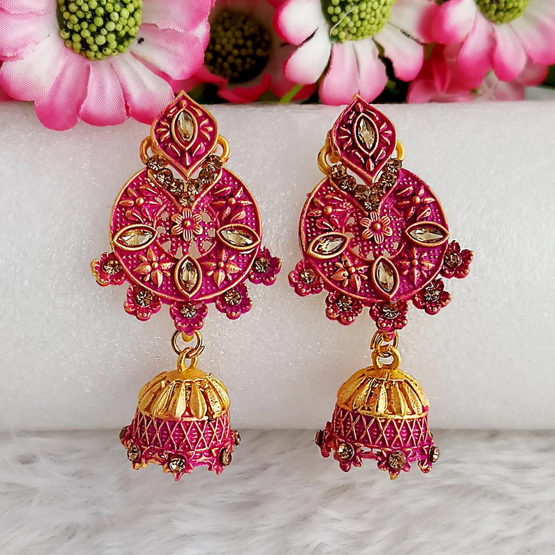 Woma Gold Plated Purple Dangler Meenakari Earrings - 1318059A