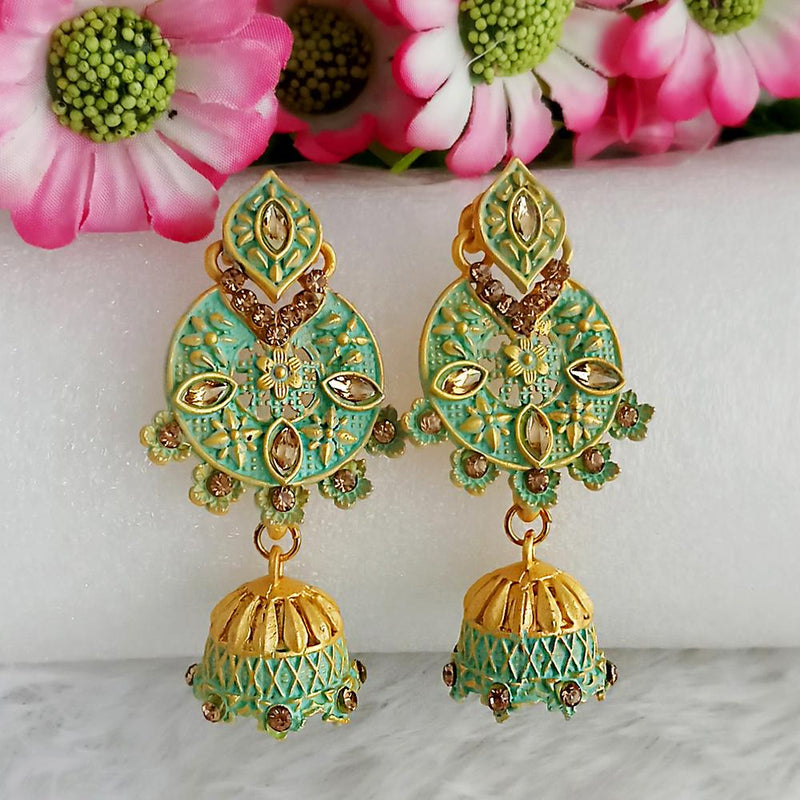 Woma Gold Plated Green Dangler Meenakari Earrings - 1318059B