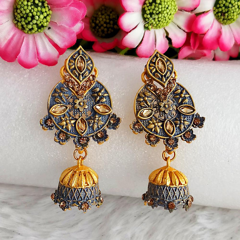 Woma Gold Plated Grey Dangler Meenakari Earrings - 1318059C