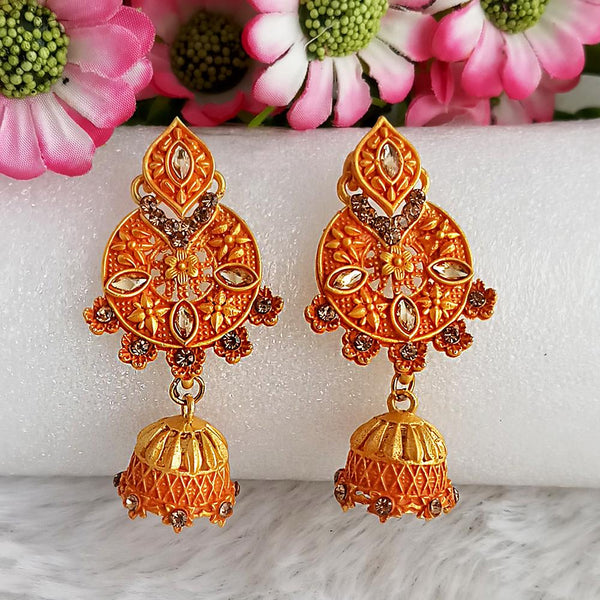 Woma Gold Plated Orange Dangler Meenakari Earrings - 1318059F