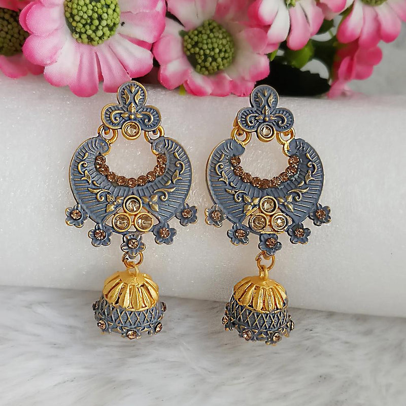 Woma Gold Plated Grey Dangler Meenakari Earrings - 1318060C