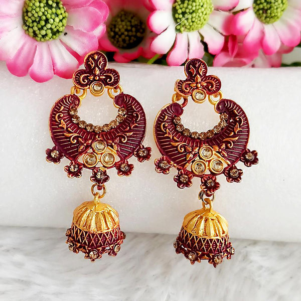 Woma Gold Plated Maroon Dangler Meenakari Earrings - 1318060D