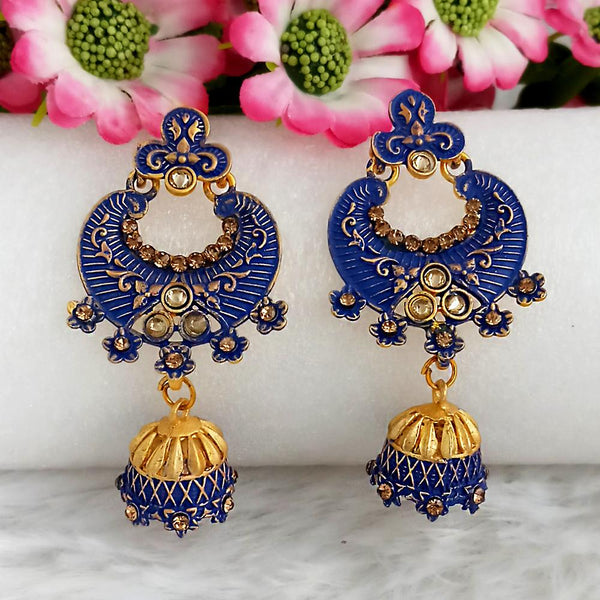 Woma Gold Plated Blue Dangler Meenakari Earrings - 1318060E