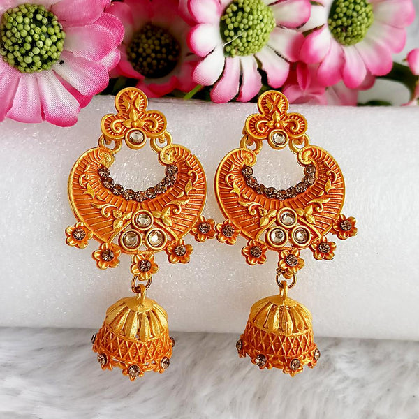 Woma Gold Plated Orange Dangler Meenakari Earrings - 1318060F