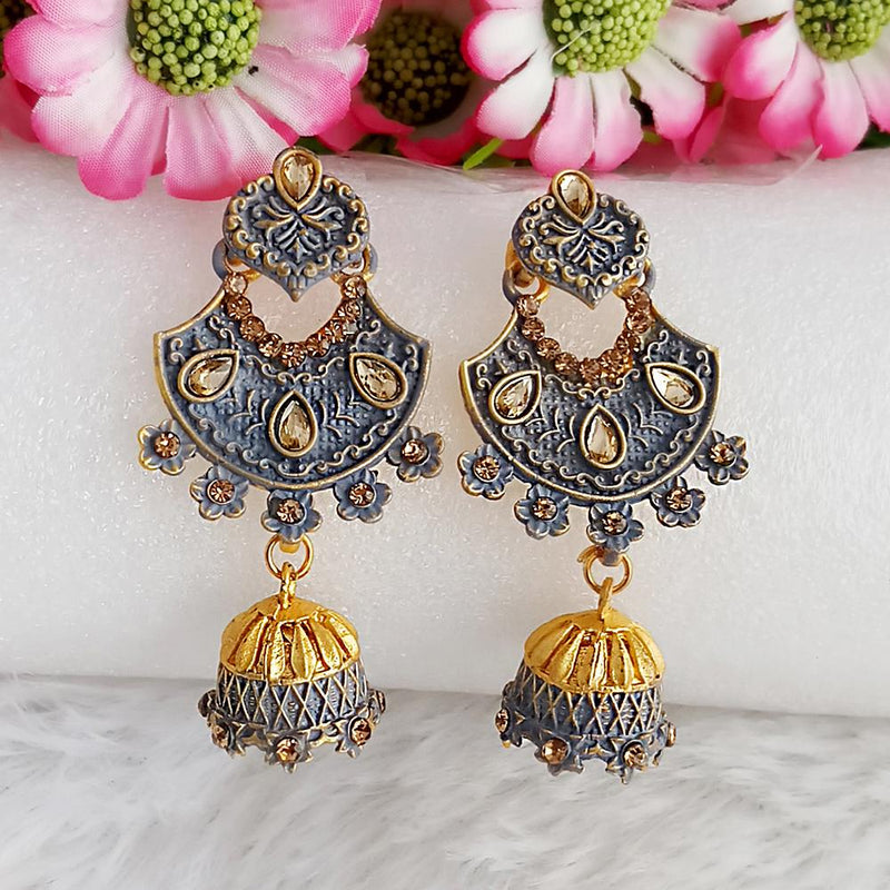 Woma Gold Plated Grey Dangler Meenakari Earrings - 1318061C