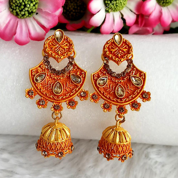 Woma Gold Plated Orange Dangler Meenakari Earrings - 1318061F