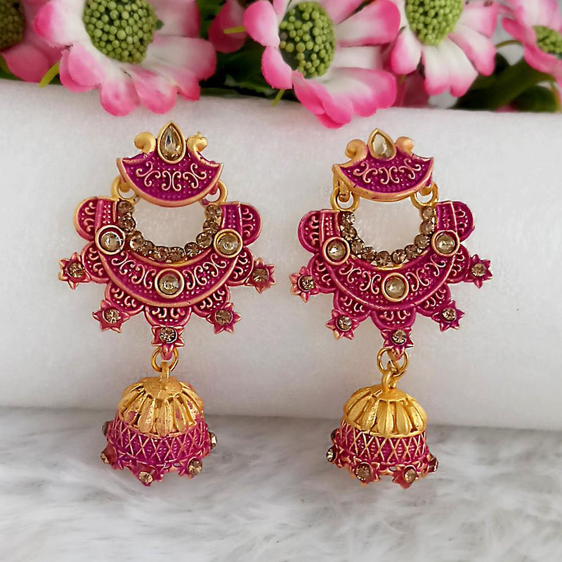 Woma Gold Plated Purple Dangler Meenakari Earrings - 1318062A