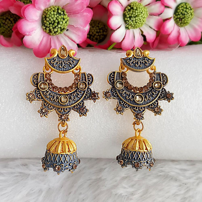 Woma Gold Plated Grey Dangler Meenakari Earrings - 1318062C