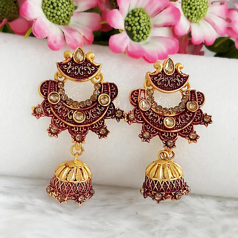 Woma Gold Plated Maroon Dangler Meenakari Earrings - 1318062D