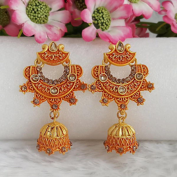 Woma Gold Plated Orange Dangler Meenakari Earrings - 1318062F