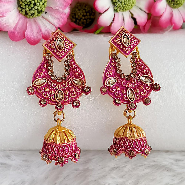 Woma Gold Plated Purple Dangler Meenakari Earrings - 1318063A