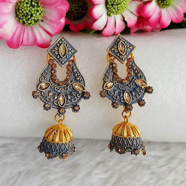 Woma Gold Plated Grey Dangler Meenakari Earrings - 1318063C