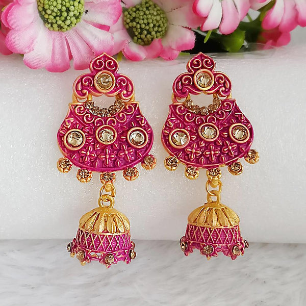 Woma Gold Plated Purple Dangler Meenakari Earrings - 1318064A