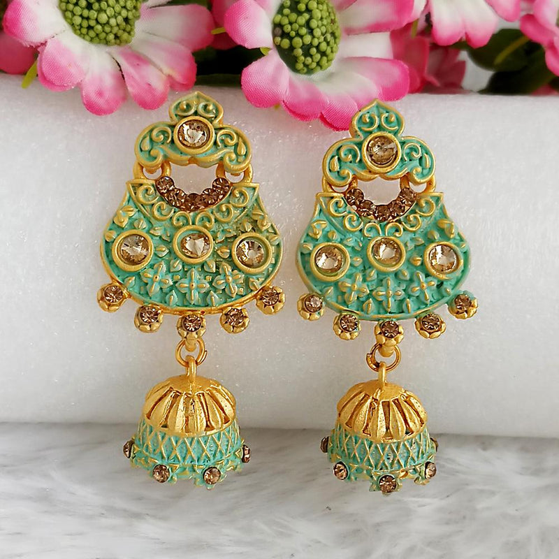 Woma Gold Plated Green Dangler Meenakari Earrings - 1318064B