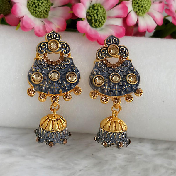 Woma Gold Plated Grey Dangler Meenakari Earrings - 1318064C