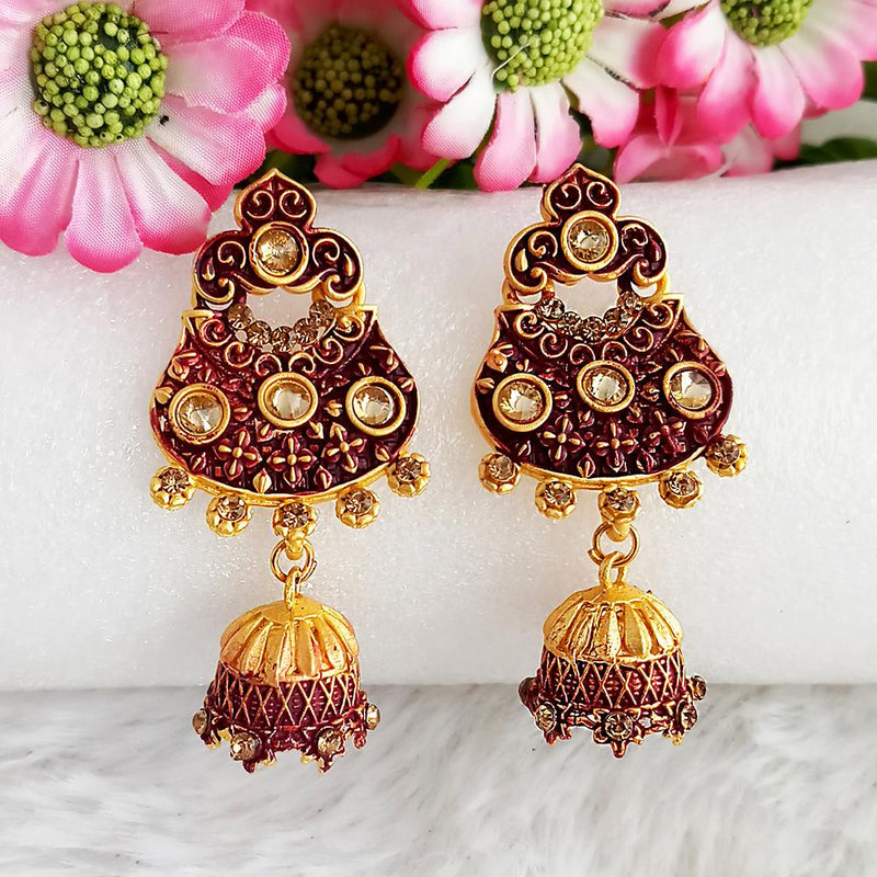 Woma Gold Plated Maroon Dangler Meenakari Earrings - 1318064D