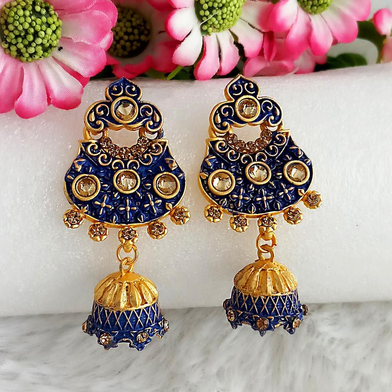 Woma Gold Plated Blue Dangler Meenakari Earrings - 1318064E