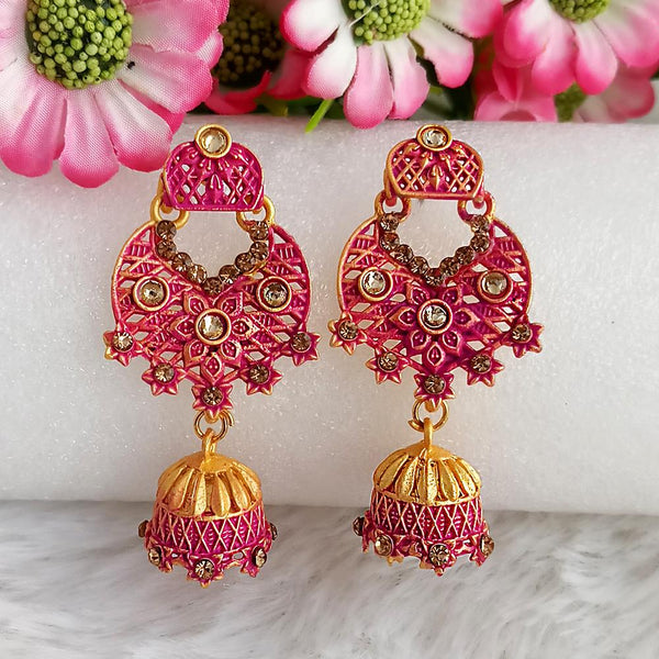 Woma Gold Plated Purple Dangler Meenakari Earrings - 1318065A