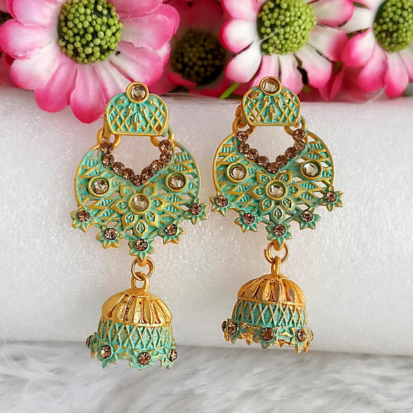 Woma Gold Plated Green Dangler Meenakari Earrings - 1318065B