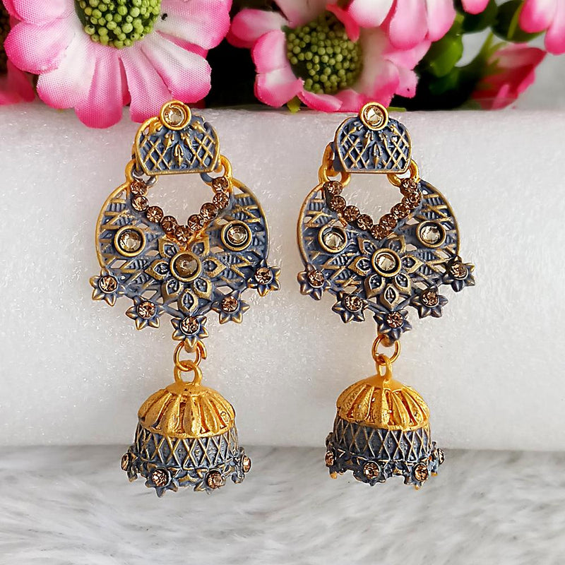 Woma Gold Plated Grey Dangler Meenakari Earrings - 1318065C