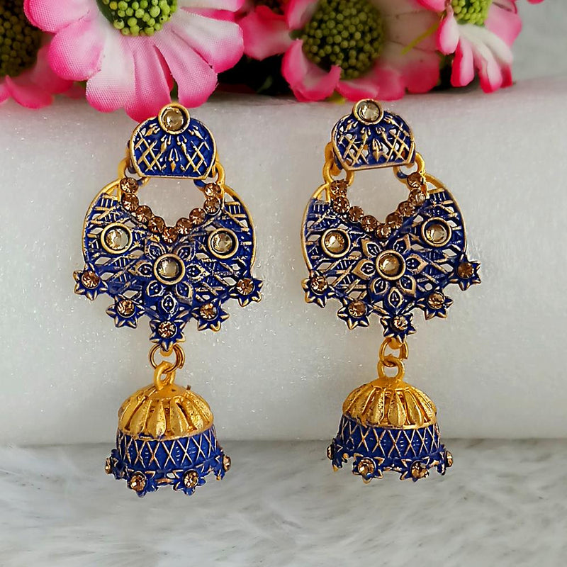 Woma Gold Plated Blue Dangler Meenakari Earrings - 1318065E