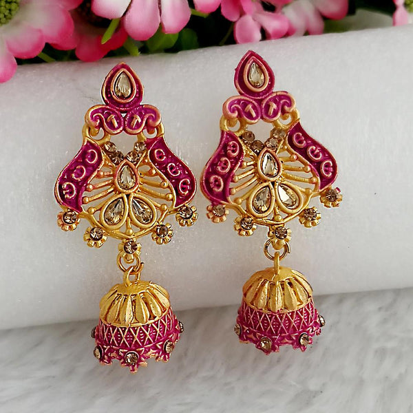 Woma Gold Plated Purple Dangler Meenakari Earrings - 1318066A