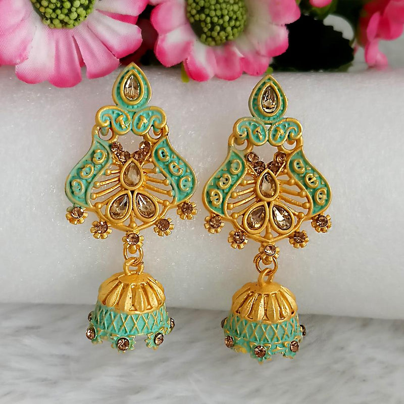 Woma Gold Plated Green Dangler Meenakari Earrings - 1318066B