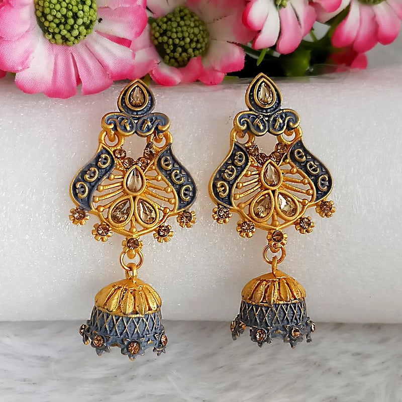 Woma Gold Plated Grey Dangler Meenakari Earrings - 1318066C