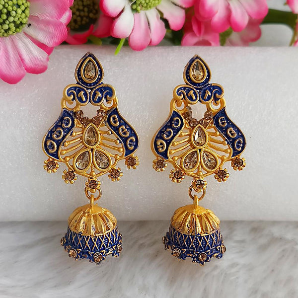 Woma Gold Plated Blue Dangler Meenakari Earrings - 1318066E