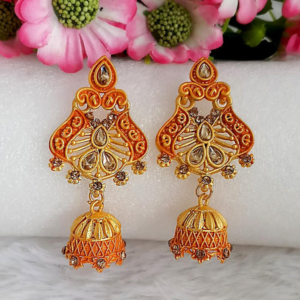 Woma Gold Plated Orange Dangler Meenakari Earrings - 1318066F