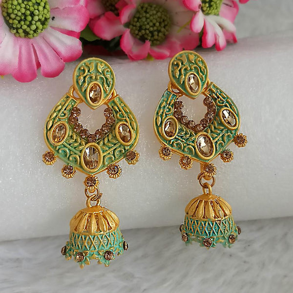 Woma Gold Plated Green Dangler Meenakari Earrings - 1318067B