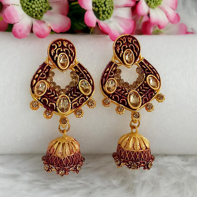 Woma Gold Plated Maroon Dangler Meenakari Earrings - 1318067D