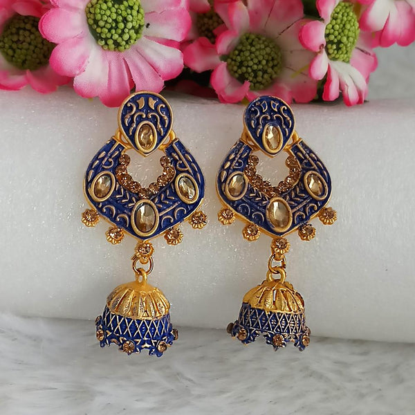 Woma Gold Plated Blue Dangler Meenakari Earrings - 1318067E