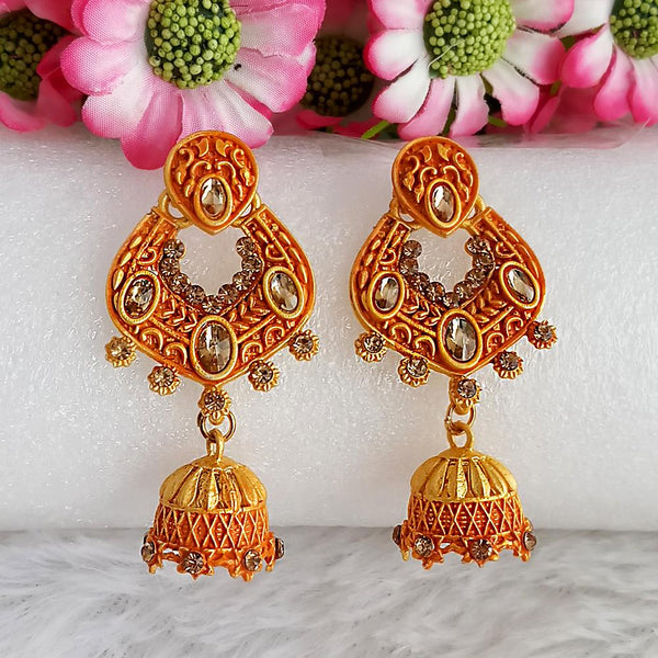 Woma Gold Plated Orange Dangler Meenakari Earrings - 1318067F