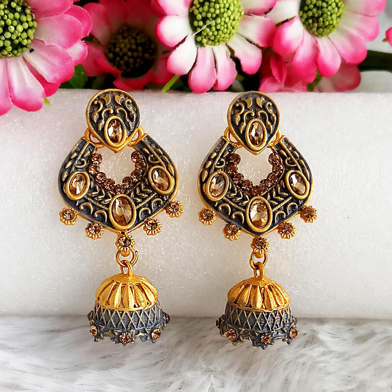 Woma Gold Plated Grey Dangler Meenakari Earrings - 1318067c