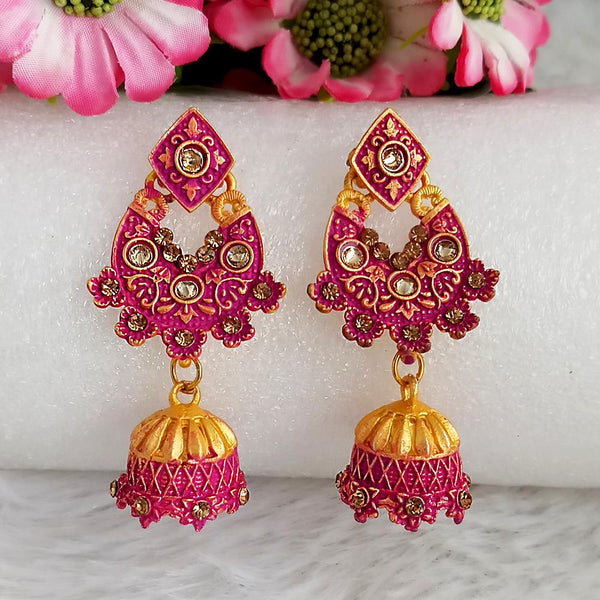 Woma Gold Plated Purple Dangler Meenakari Earrings - 1318068A