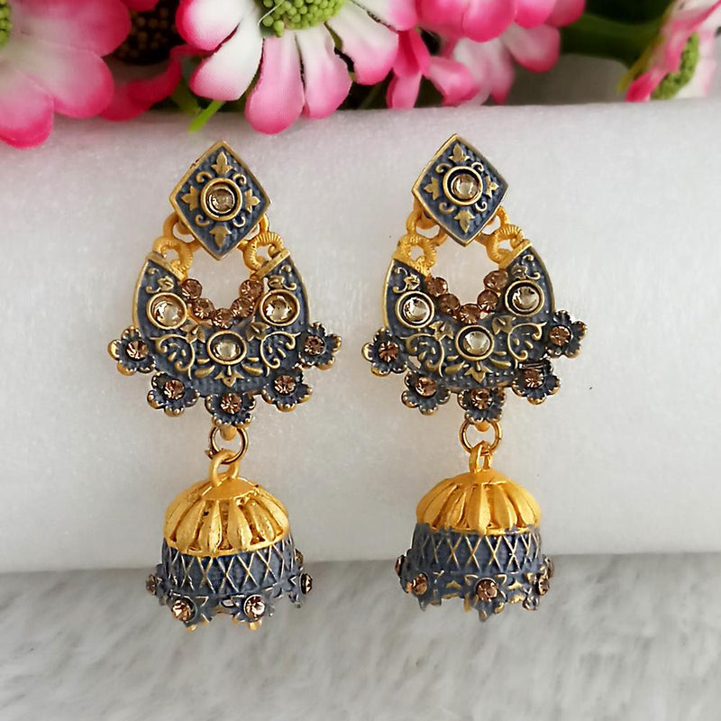 Woma Gold Plated Grey Dangler Meenakari Earrings - 1318068C