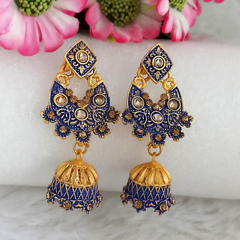 Woma Gold Plated Blue Dangler Meenakari Earrings - 1318068E