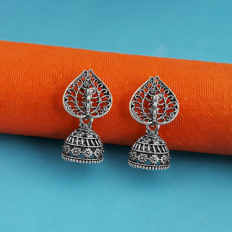 Woma Silver Oxidised Plated Pack Of 12 Trendy Jhumki Earrings - 1318103A