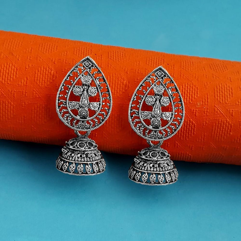 Woma Silver Oxidised Plated Pack Of 12 Trendy Jhumki Earrings - 1318104A