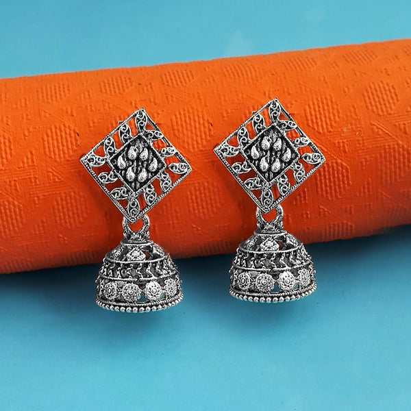 Woma Silver Oxidised Plated Pack Of 12 Trendy Jhumki Earrings - 1318105A