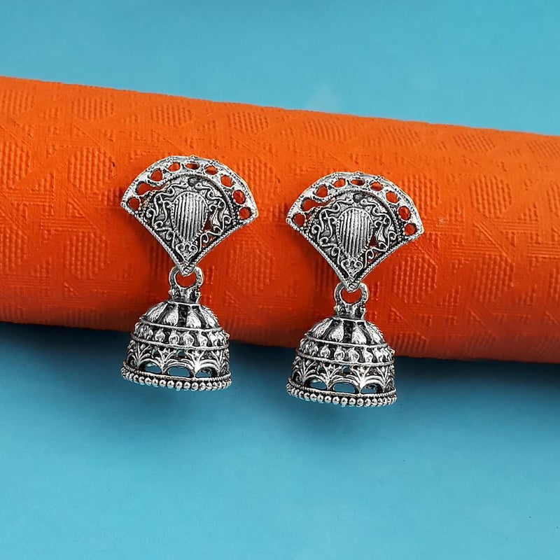 Woma Silver Oxidised Plated Pack Of 12 Trendy Jhumki Earrings - 1318109A