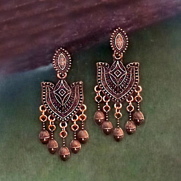 Woma Oxidised Copper Plated Dangler Earrings